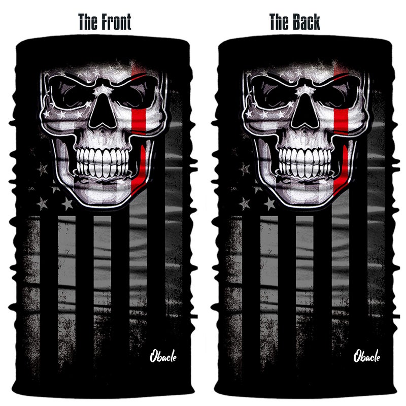 Obacle Skull Face Mask Half for Dust Wind UV Sun Protection Seamless 3D Tube Mask Bandana for Men Women Durable Thin Breathable Skeleton Mask Motorcycle Riding Bike (Flag One Red Line Flag Skull) - Image 3